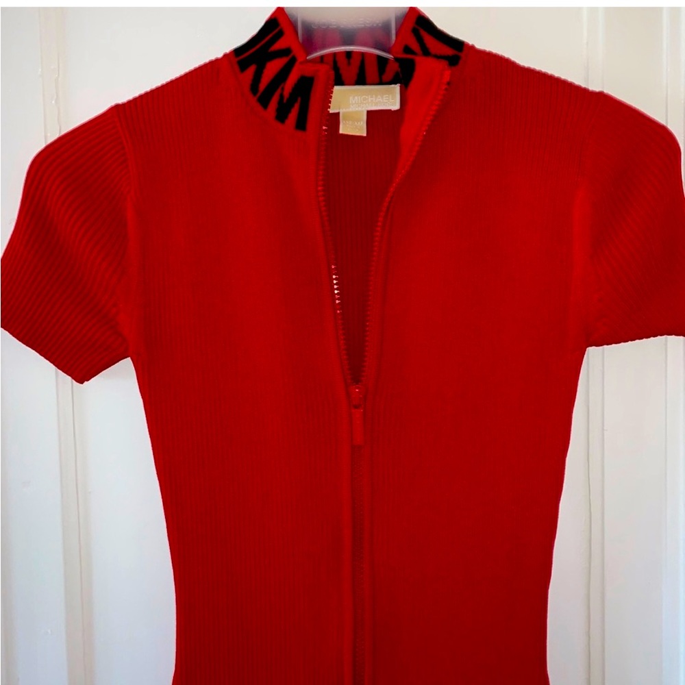 Michael Kors graphic dress stretchy XXS fits S, front zipper.